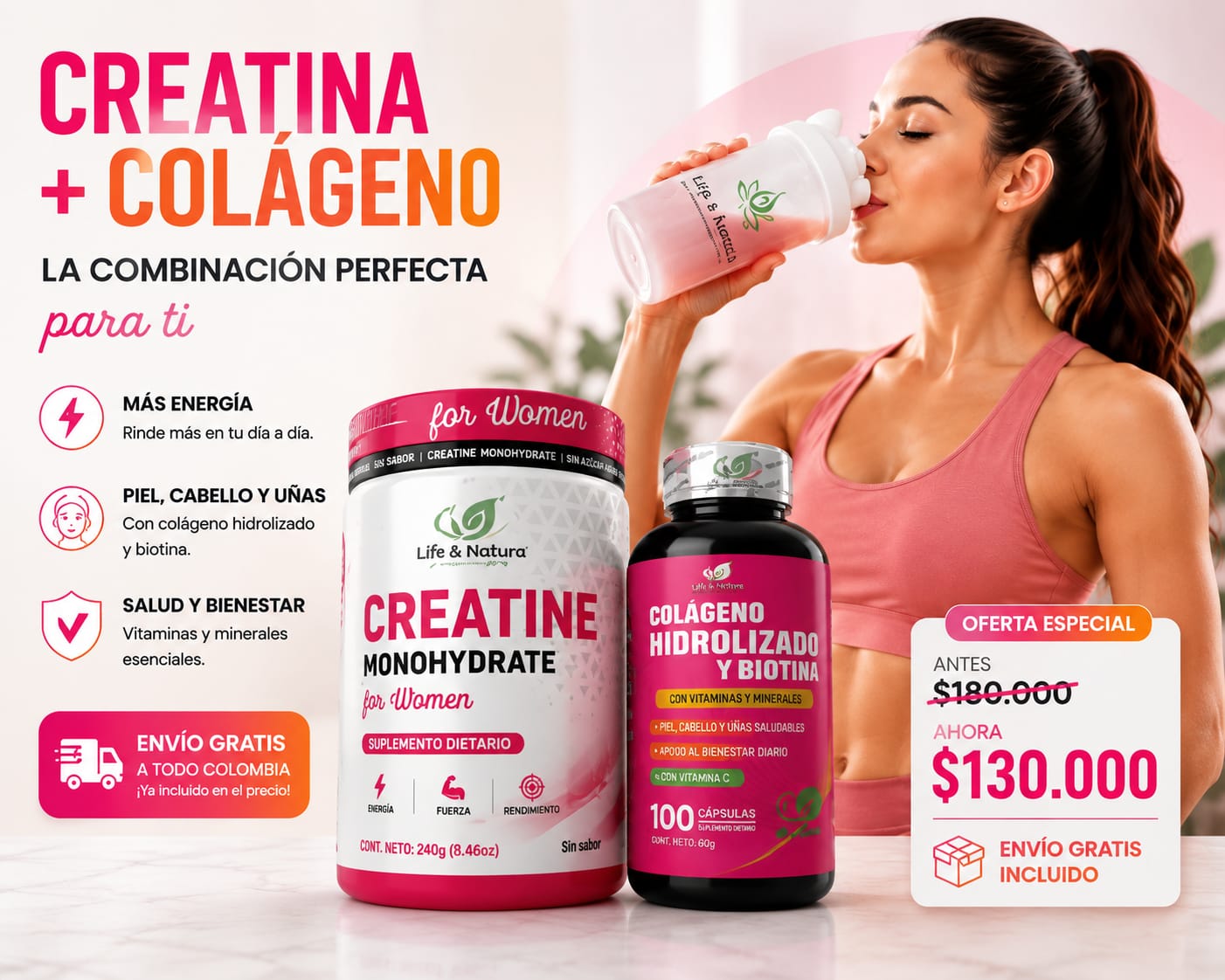 Combo Creatina Monohidratada for Women y Colágeno Hidrolizado con Biotina